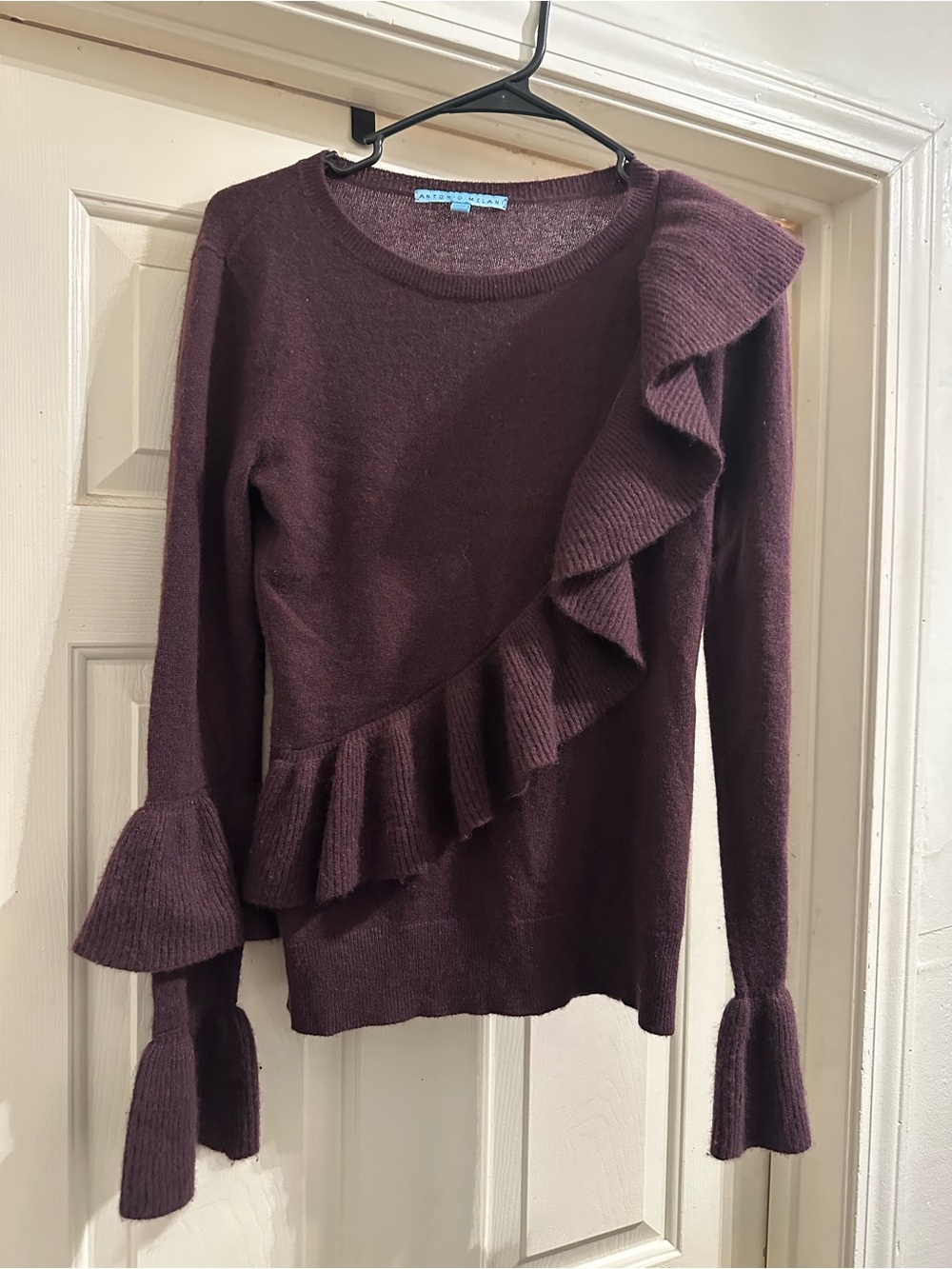 ANTONIO MELANI Plum Ruffled Knit Sweater